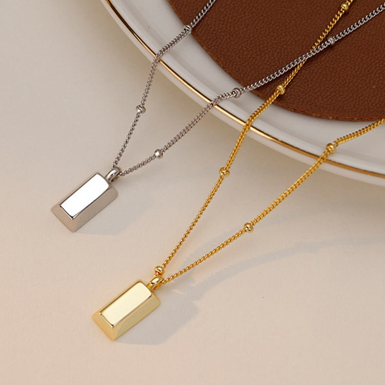 Titanium Steel Small Gold Brick Necklace Women's Non-fading Elegant New Fashion Popular Niche Light Luxury High-grade Clavicle Chain