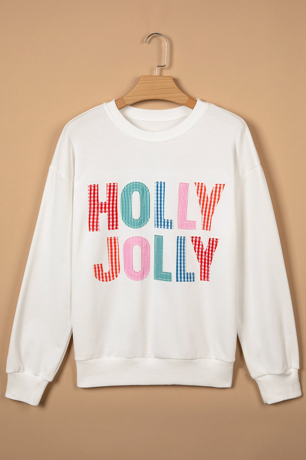 Christmas HOLLY JOLLY Gingham Patchwork Sweatshirt