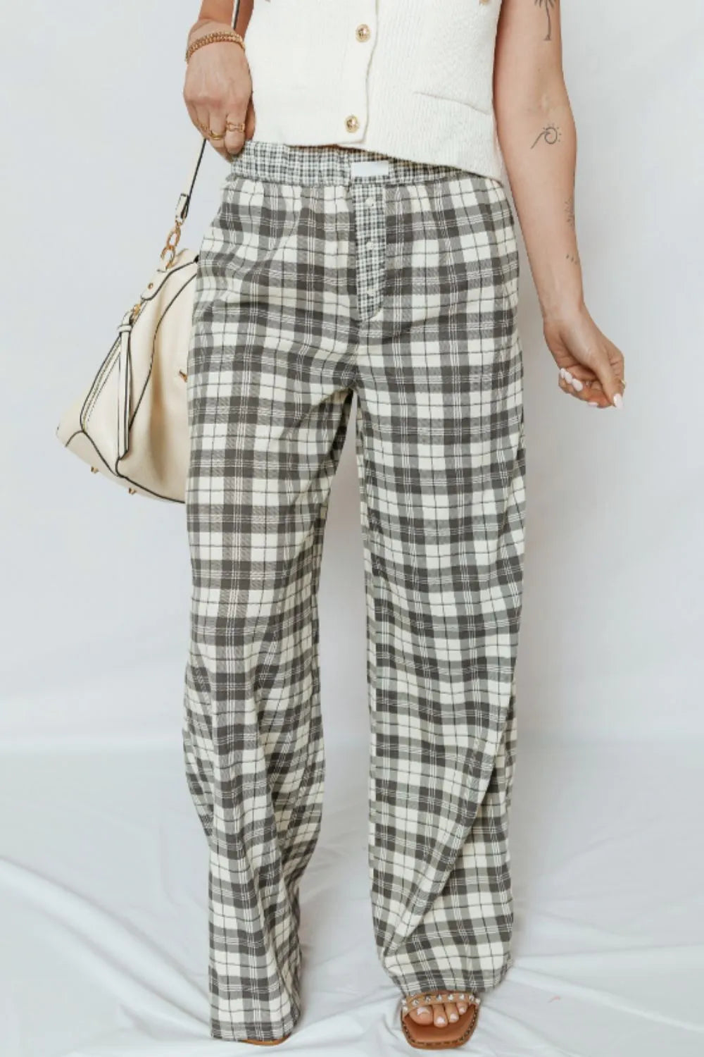 Plaid Wide Leg Pants