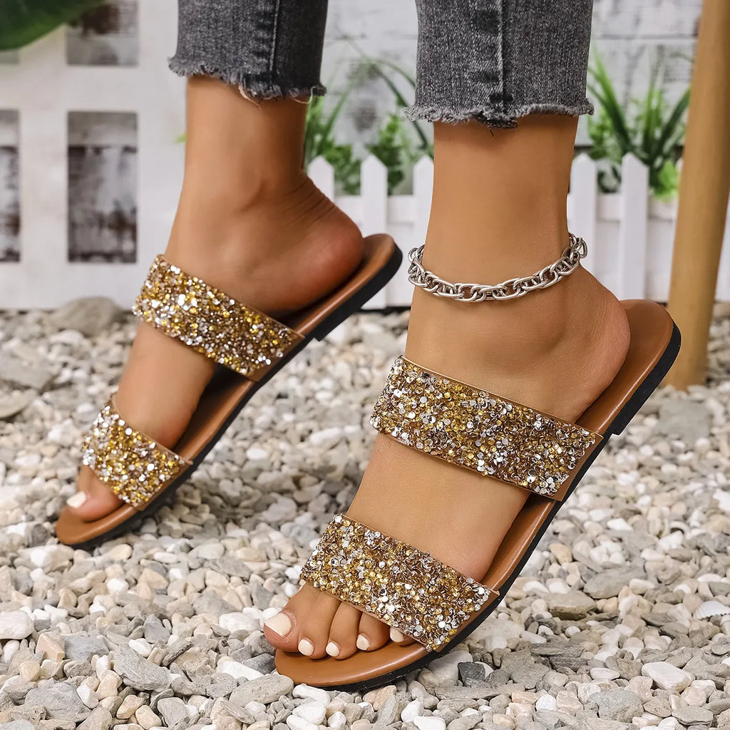 Sequin Open Toe Flats Sandals