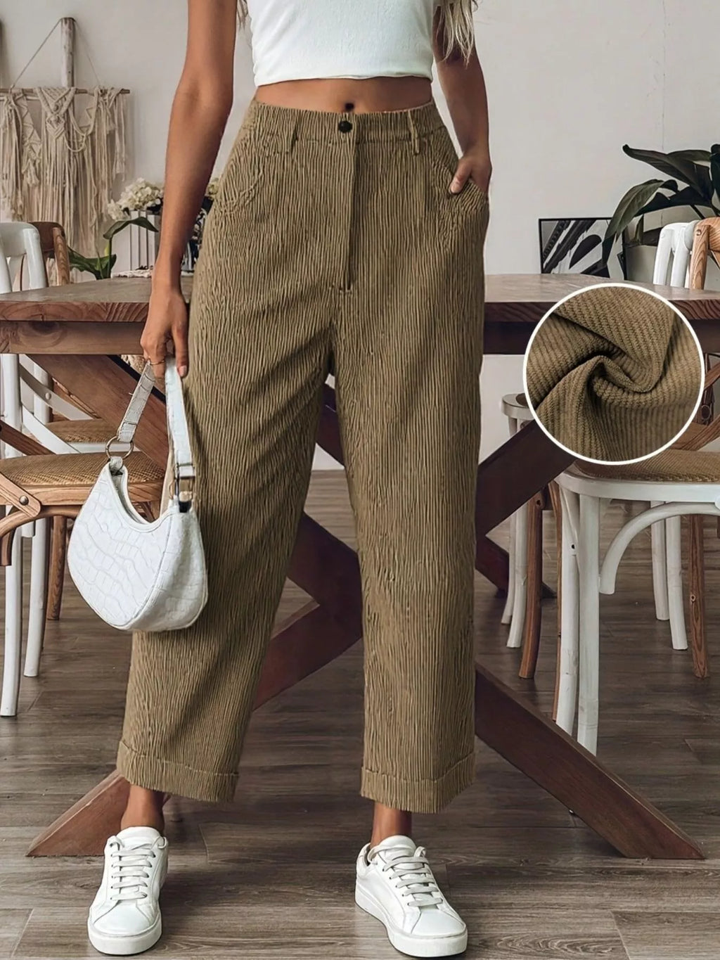 Textured Corduroy Straight-Leg Pants