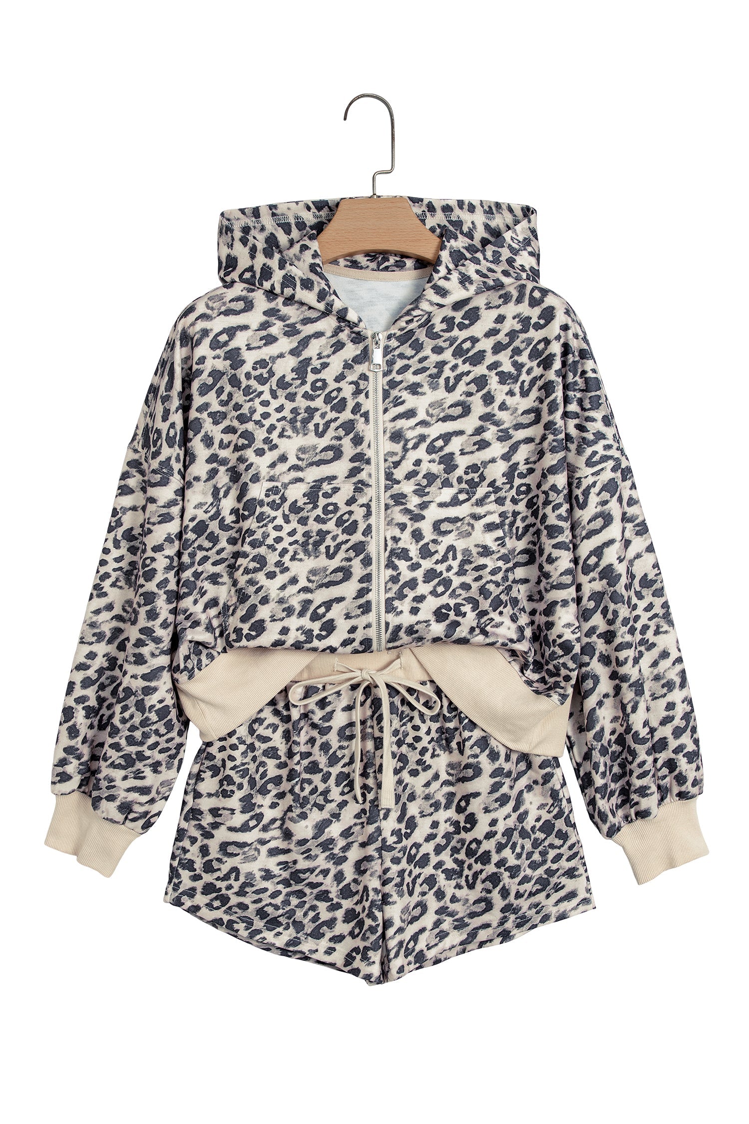 Multicolour Leopard Zip-Up Hooded Drawstring Pant Set