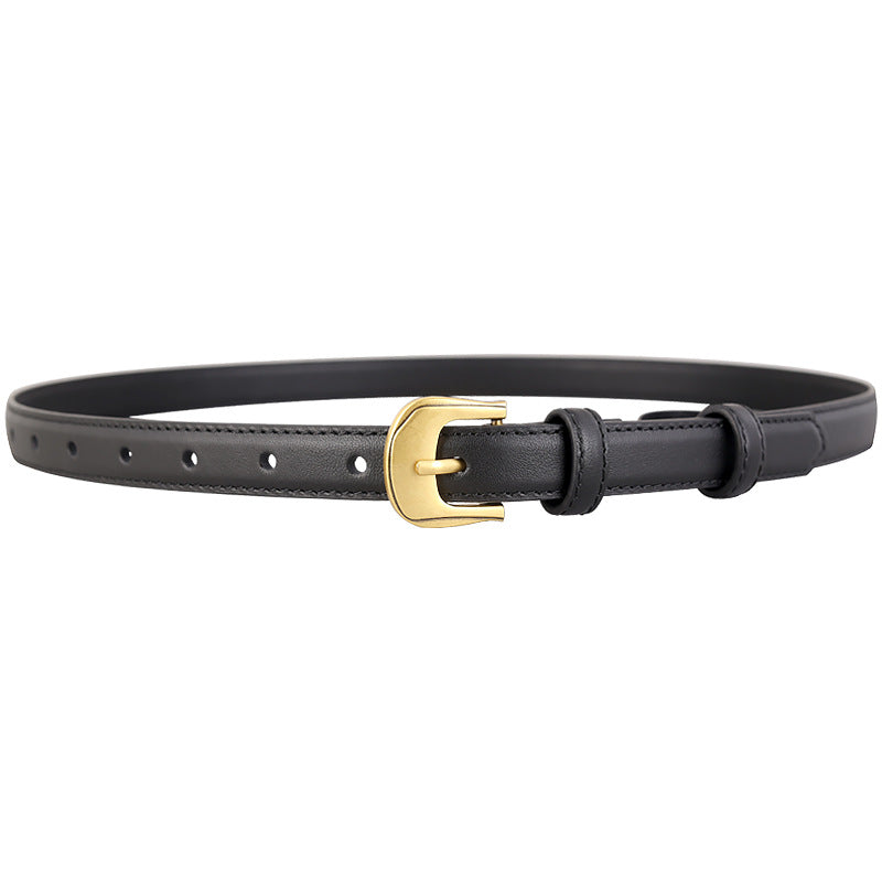Leather Belt with Golden Buckle