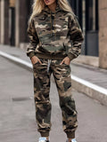 Camouflage Print Hoodie and Joggers Two-Piece Set