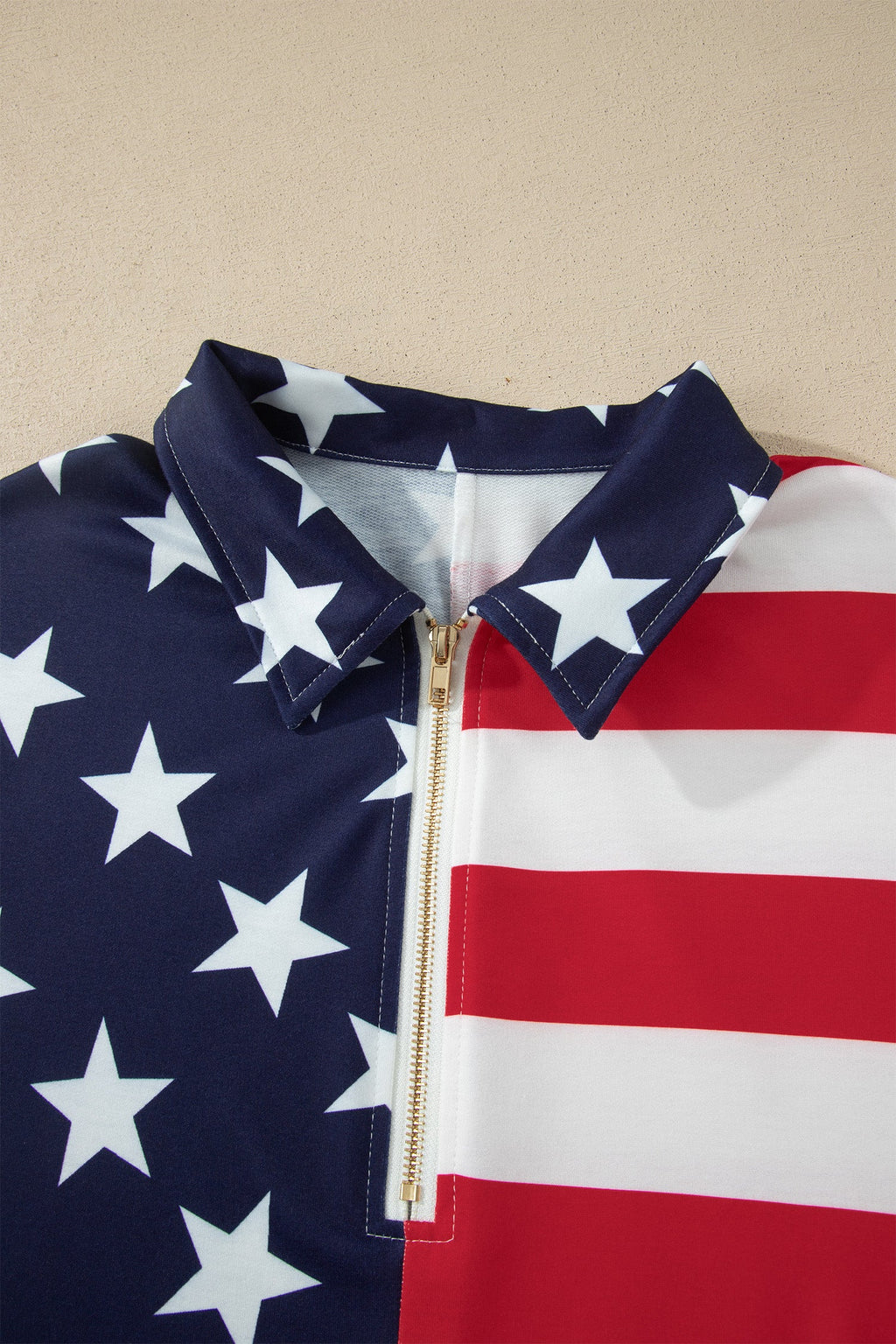 Multicolour Stars Stripes American Flag Zipped Collar Oversized Sweatshirt