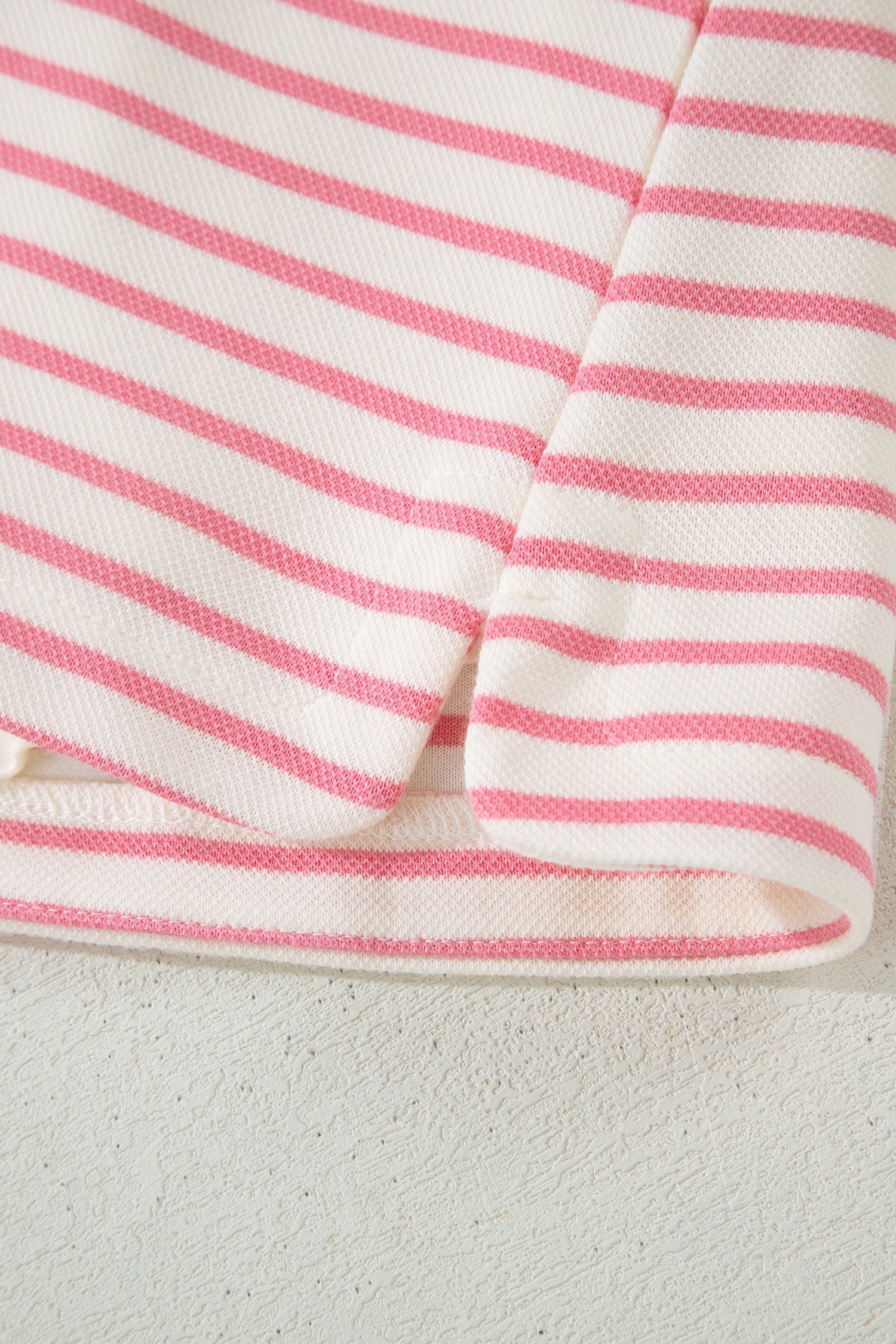 Pink Stripe Color Block Patchwork Polo Tee Drawstring Elastic Waist 2pcs Skort Set