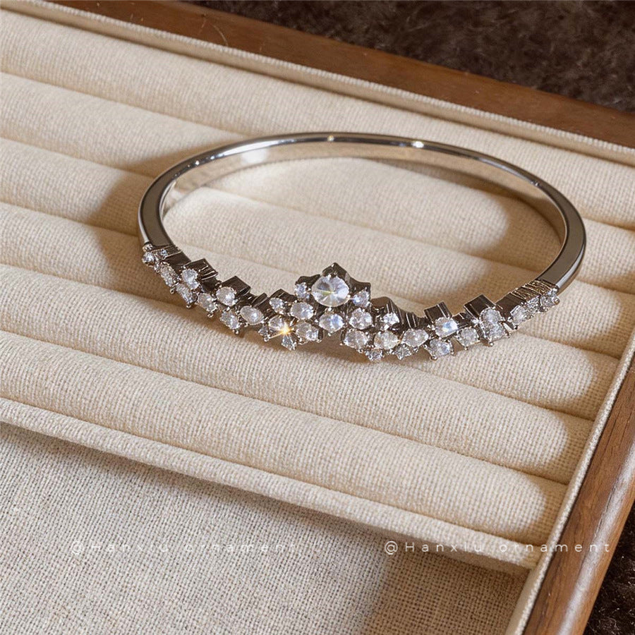 Super Sparkling INS Style Inlaid Zircon Open Bangle For Women, Fashion Light Luxury High Sense Korean Trendy Design Wrist Jewelry