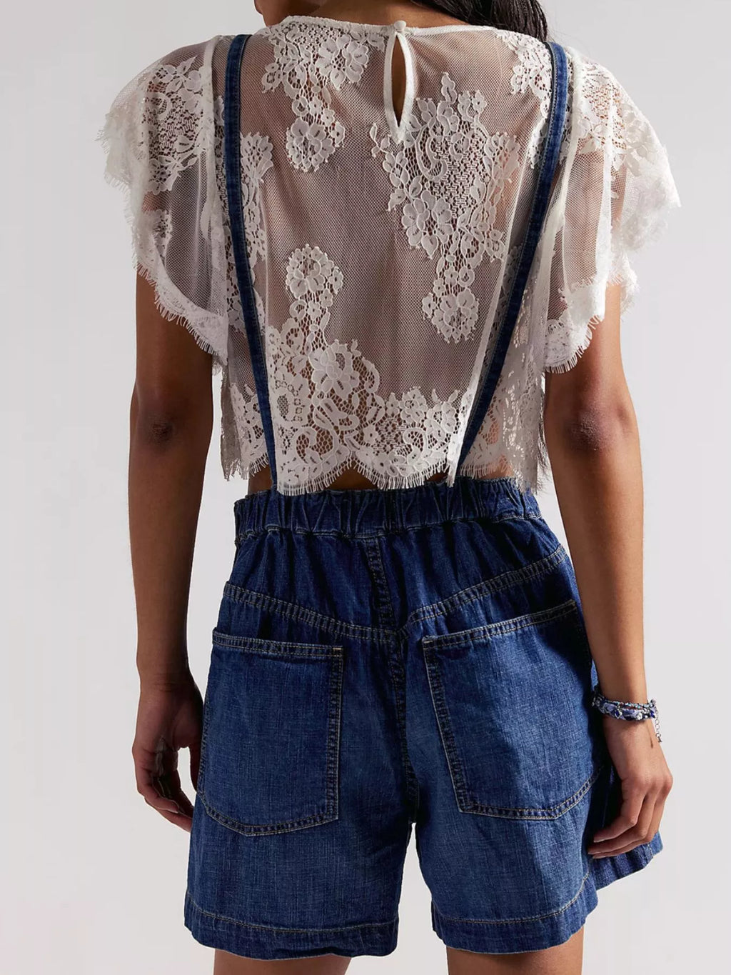 Backless Denim Short Overalls