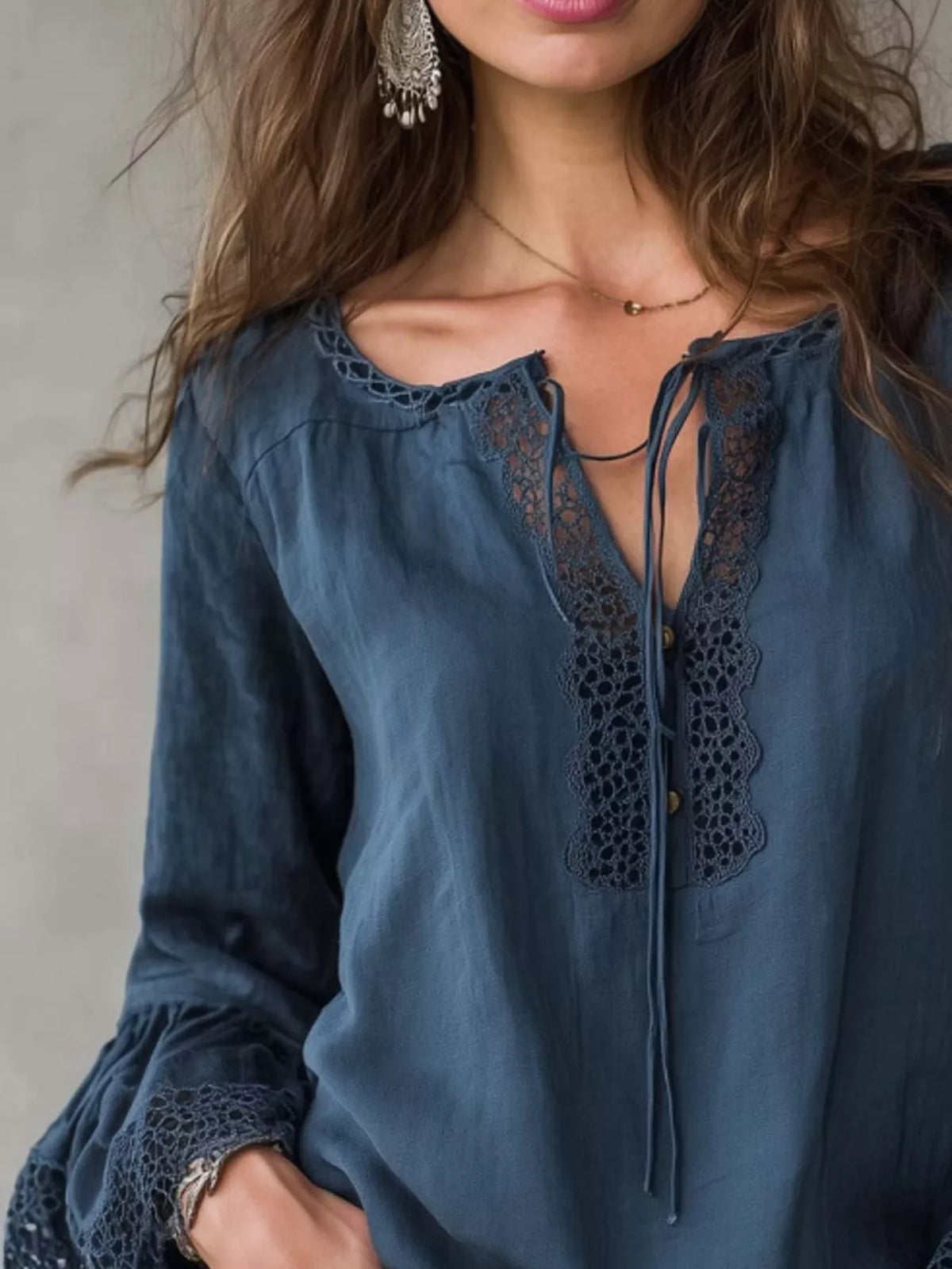 Full Size Tie Neck Flounce Sleeve Blouse Plus Size