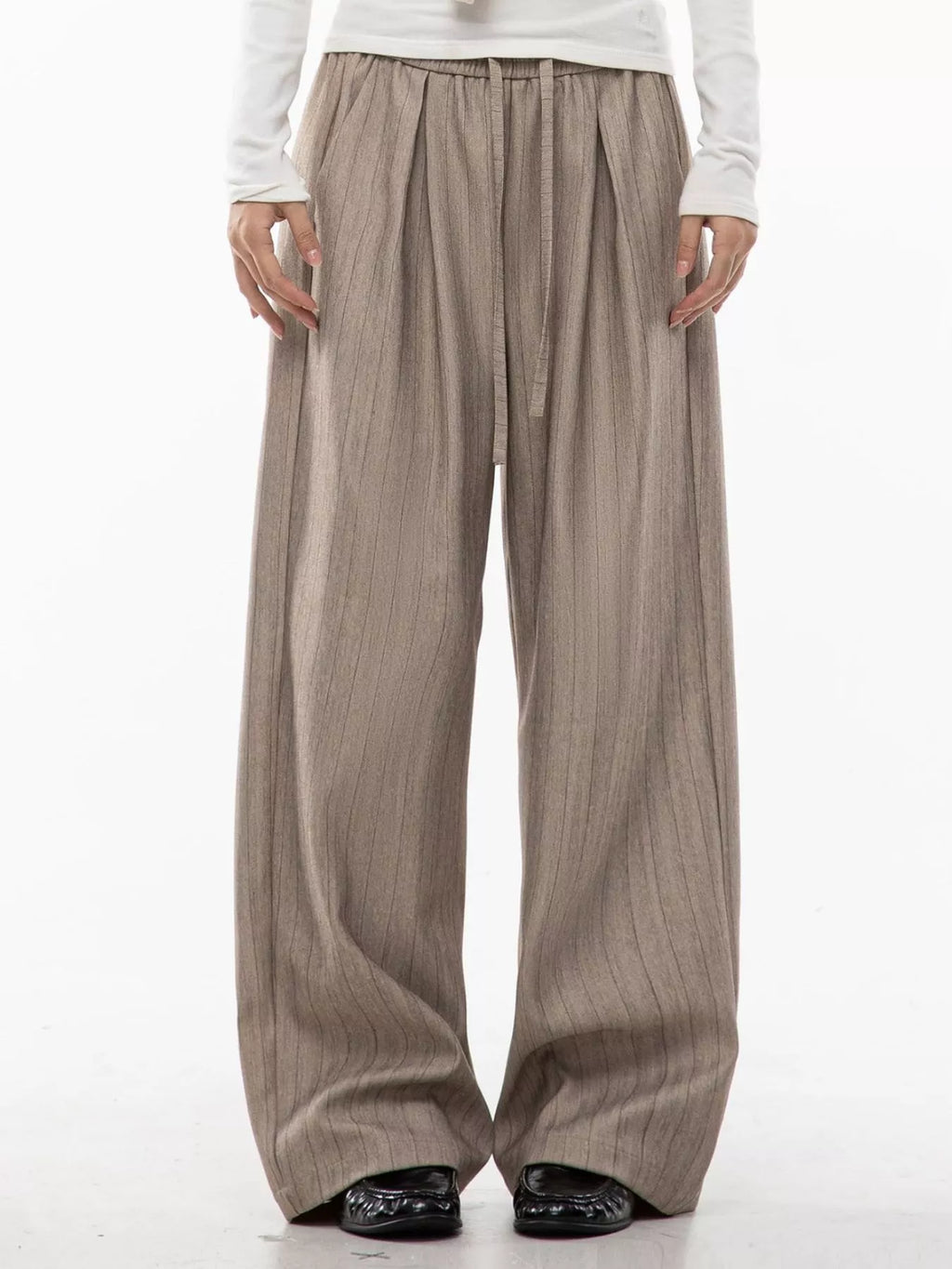 Men's Plus Size Wide Leg Striped Pleated Pants