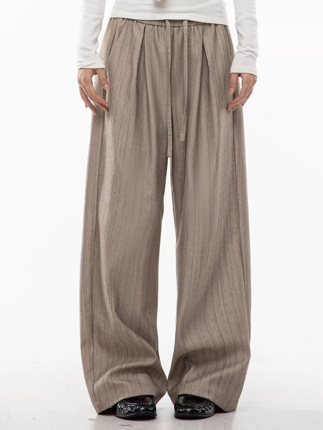 Men's Plus Size Wide Leg Striped Pleated Pants