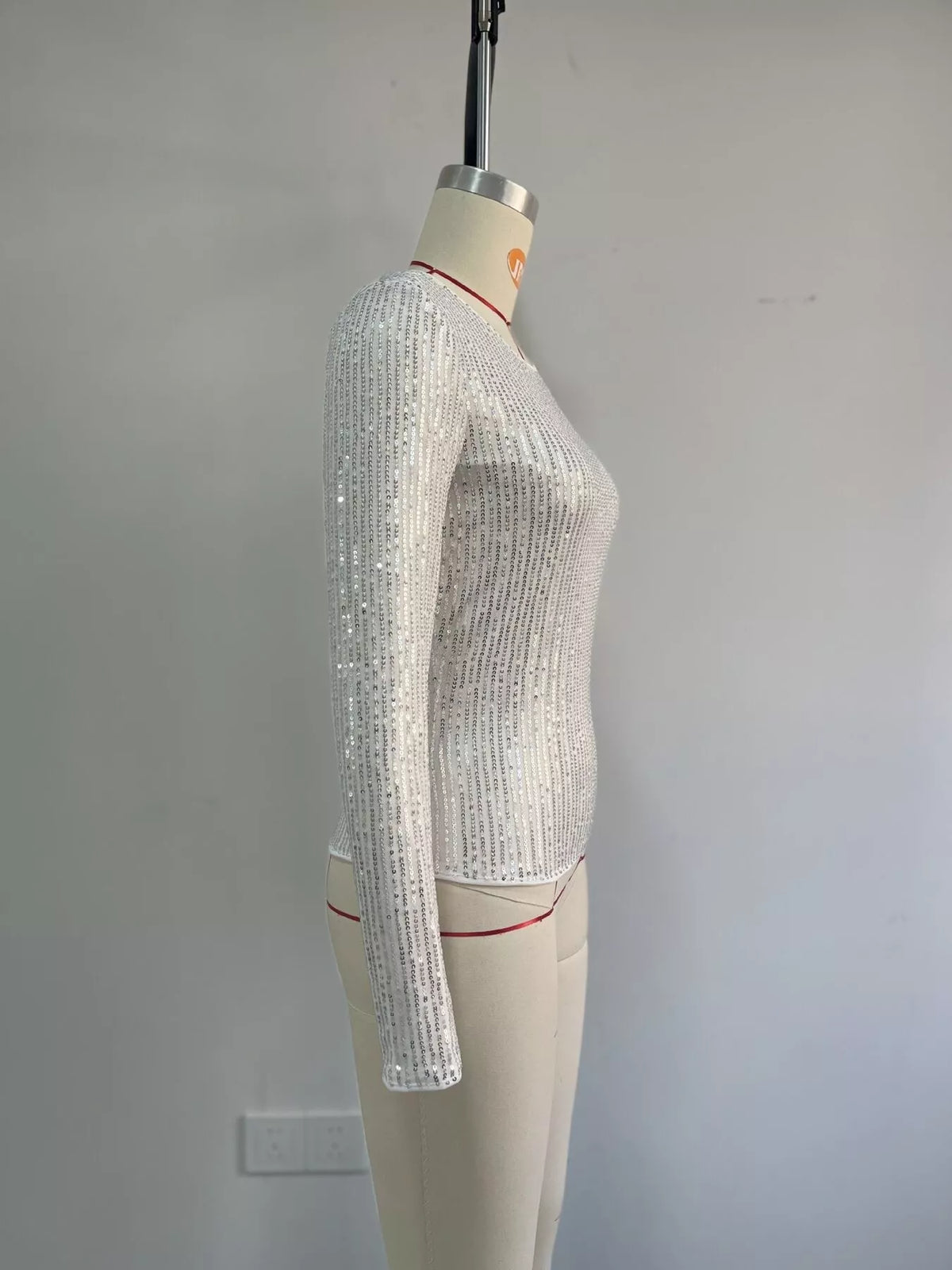Sequin Long Sleeve Crop T-Shirt