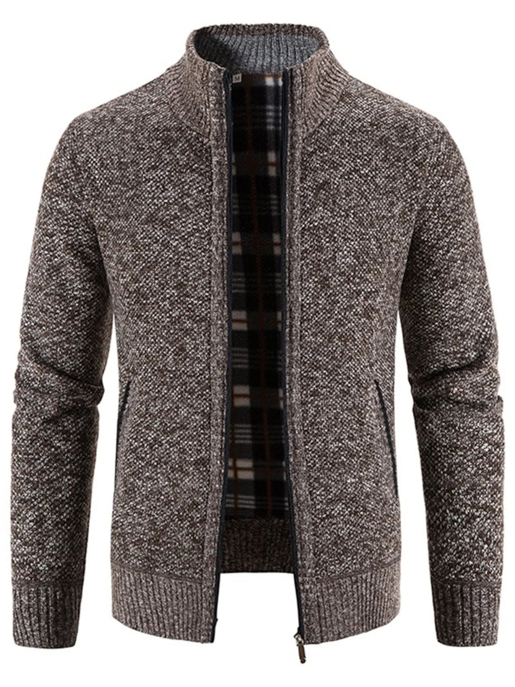 Men's Plus Size Zip-Up Sweater Cardigan with Stand Collar