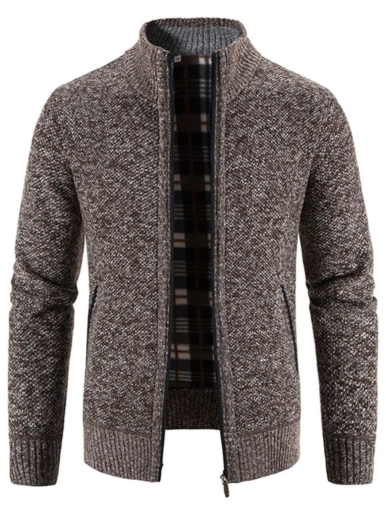 Men's Plus Size Zip-Up Sweater Cardigan with Stand Collar