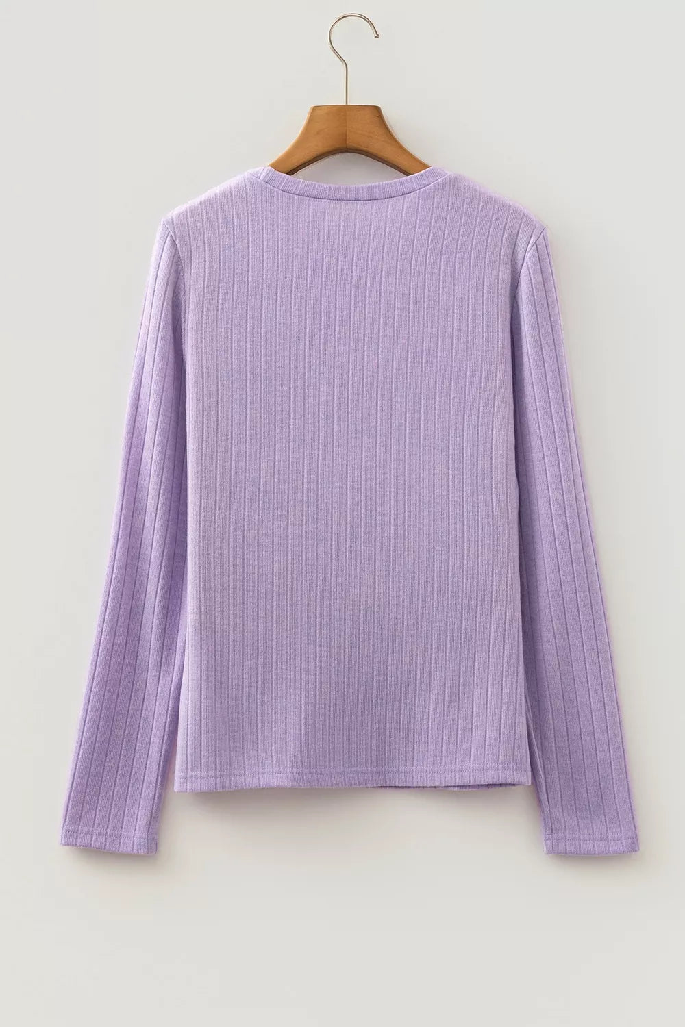 Solid Color Ribbed Texture Long Sleeve Round Neck Casual Top
