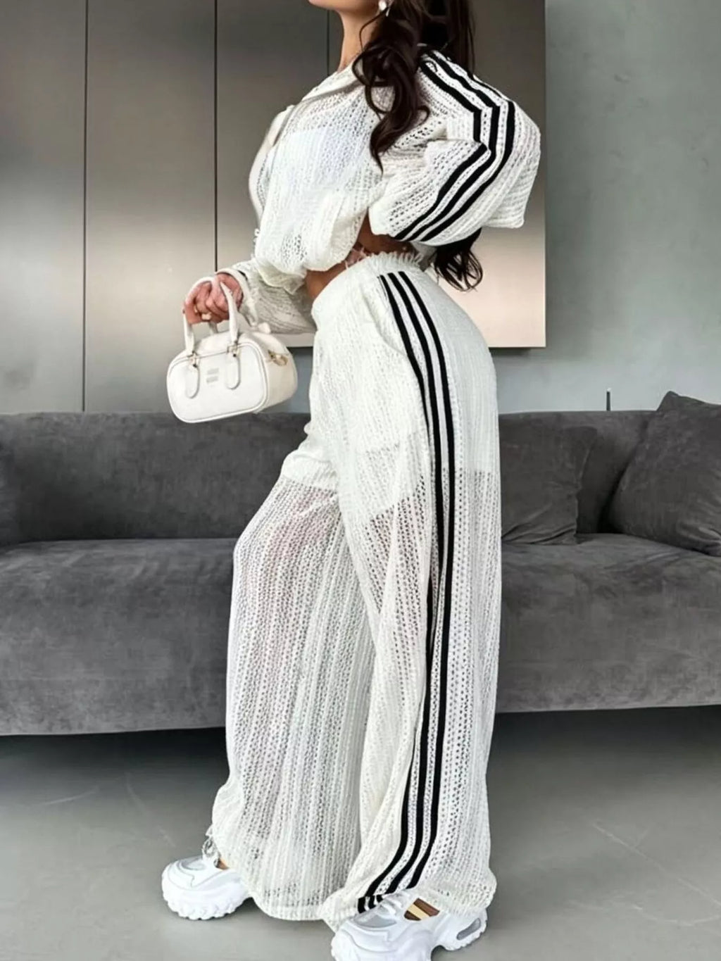 Side Stripes Zip Up Top and Pants Set