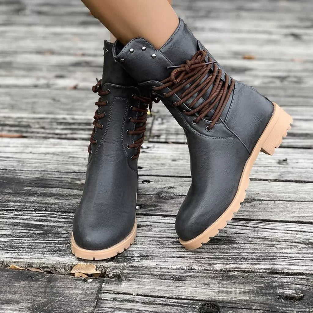 Lace Up Block Heels Boots