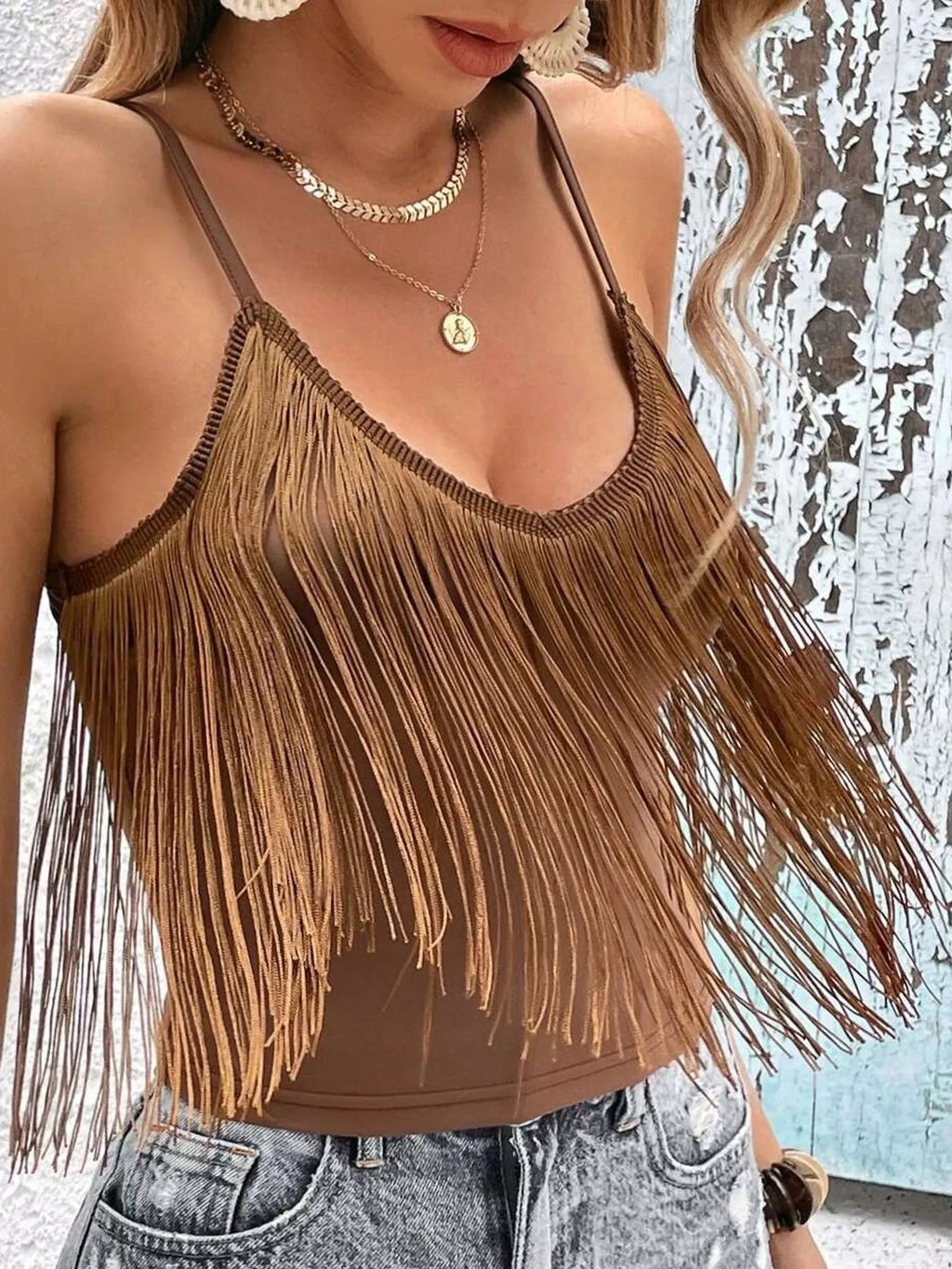 Fringe Trim V-Neck Cami
