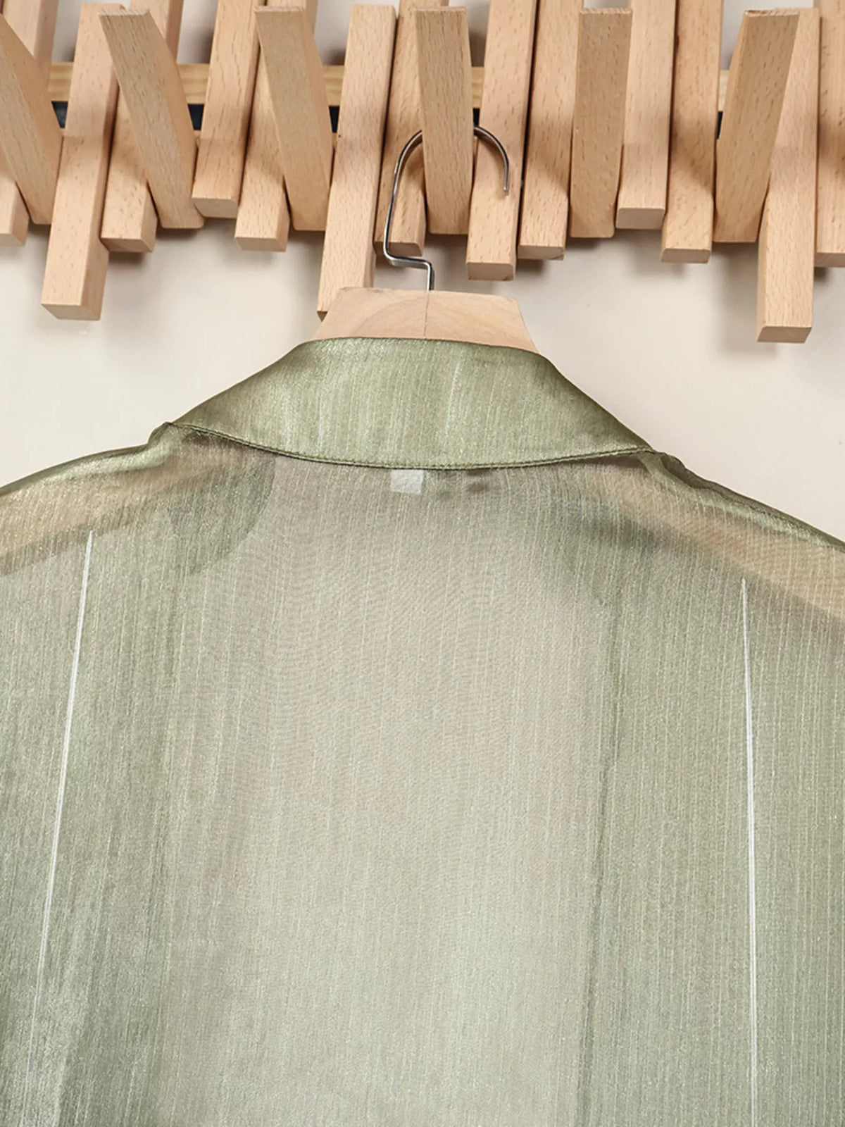 Sheer Front Tie Detail Long Sleeve Shirt