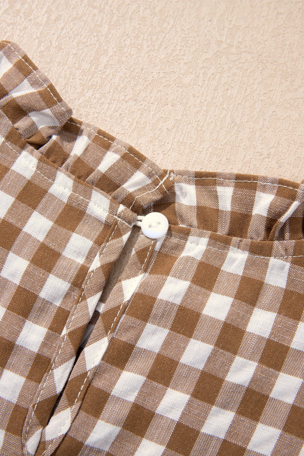 Brown 3/4 Sleeve Shirred Plaid Peplum Top