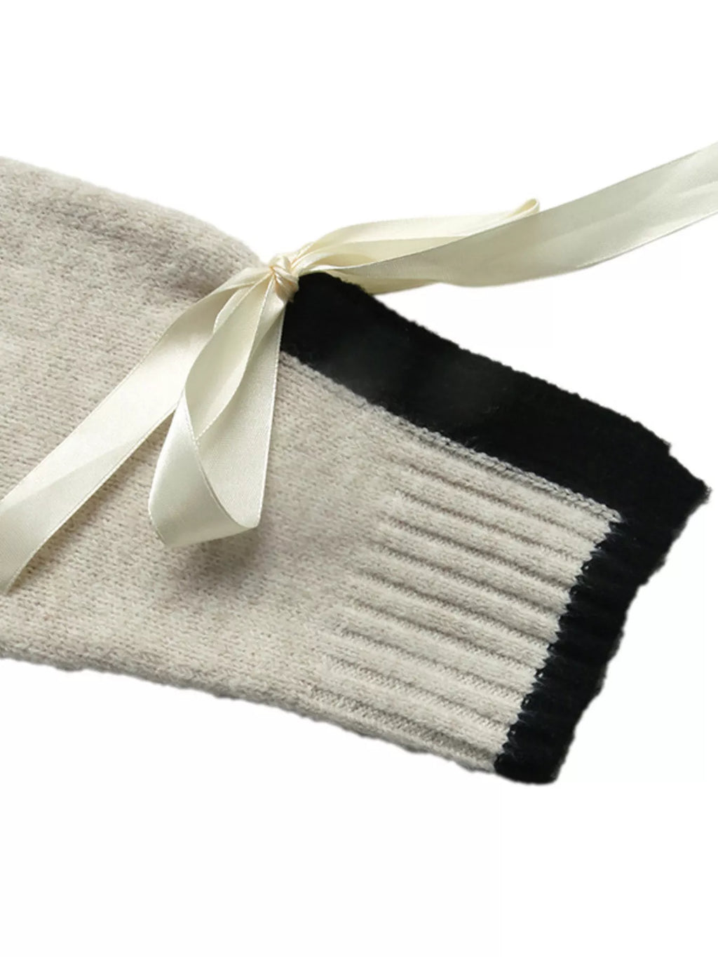 Contrast Trim Ribbed Cuff Tie-Sleeve Sweater