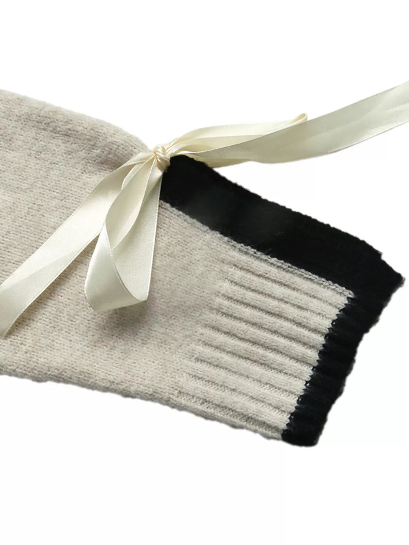 Contrast Trim Ribbed Cuff Tie-Sleeve Sweater
