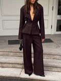 One-Button Blazer and Wide-Leg Pants Set