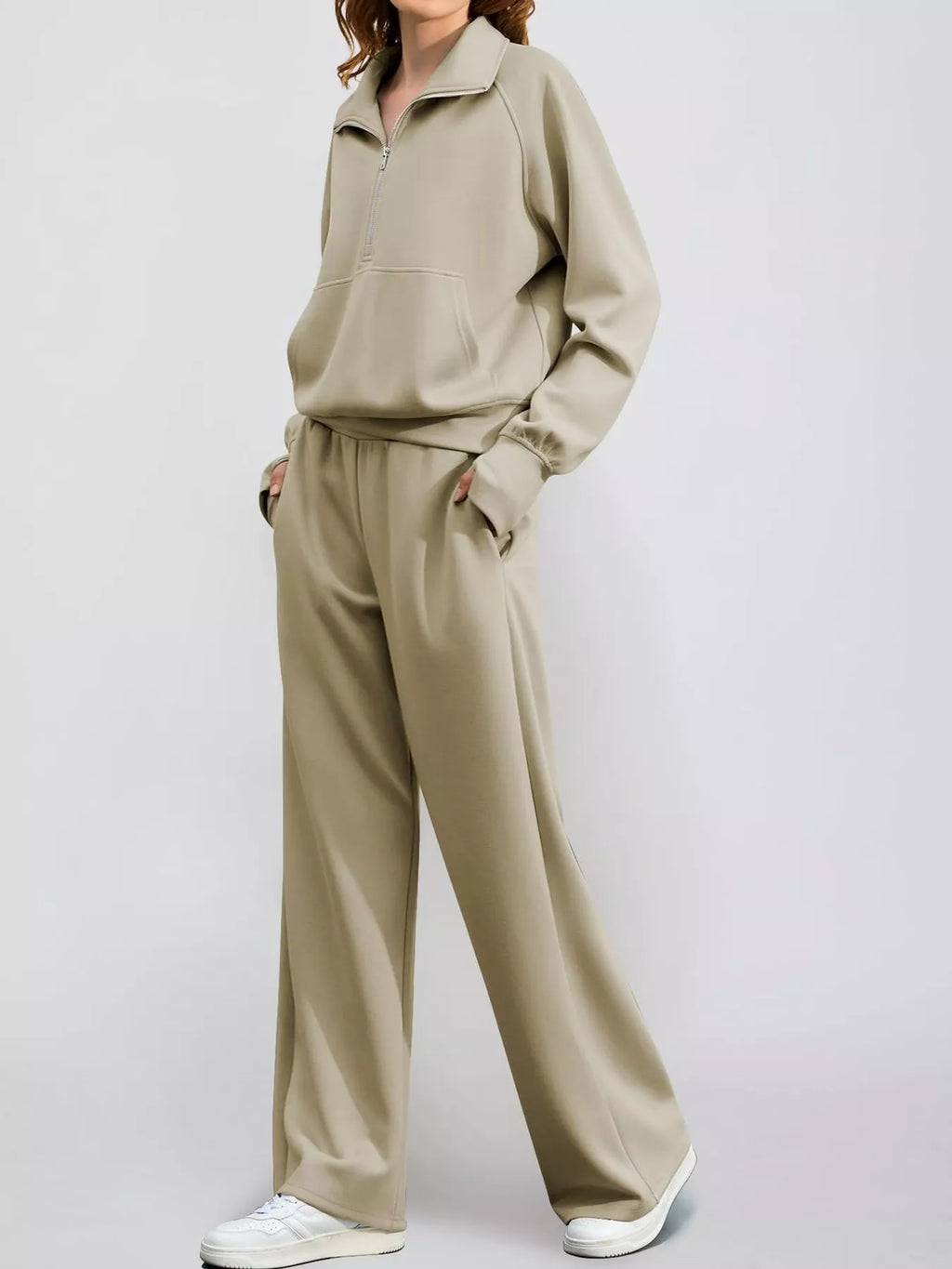 Half-Zip Sweatshirt and Wide-Leg Pants Set