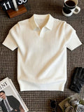 Men's Ribbed Knit Polo Shirt with Classic Collar