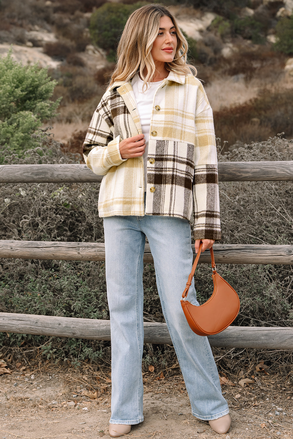 Plaid Patchwork Side Pocket Button-Up Shacket