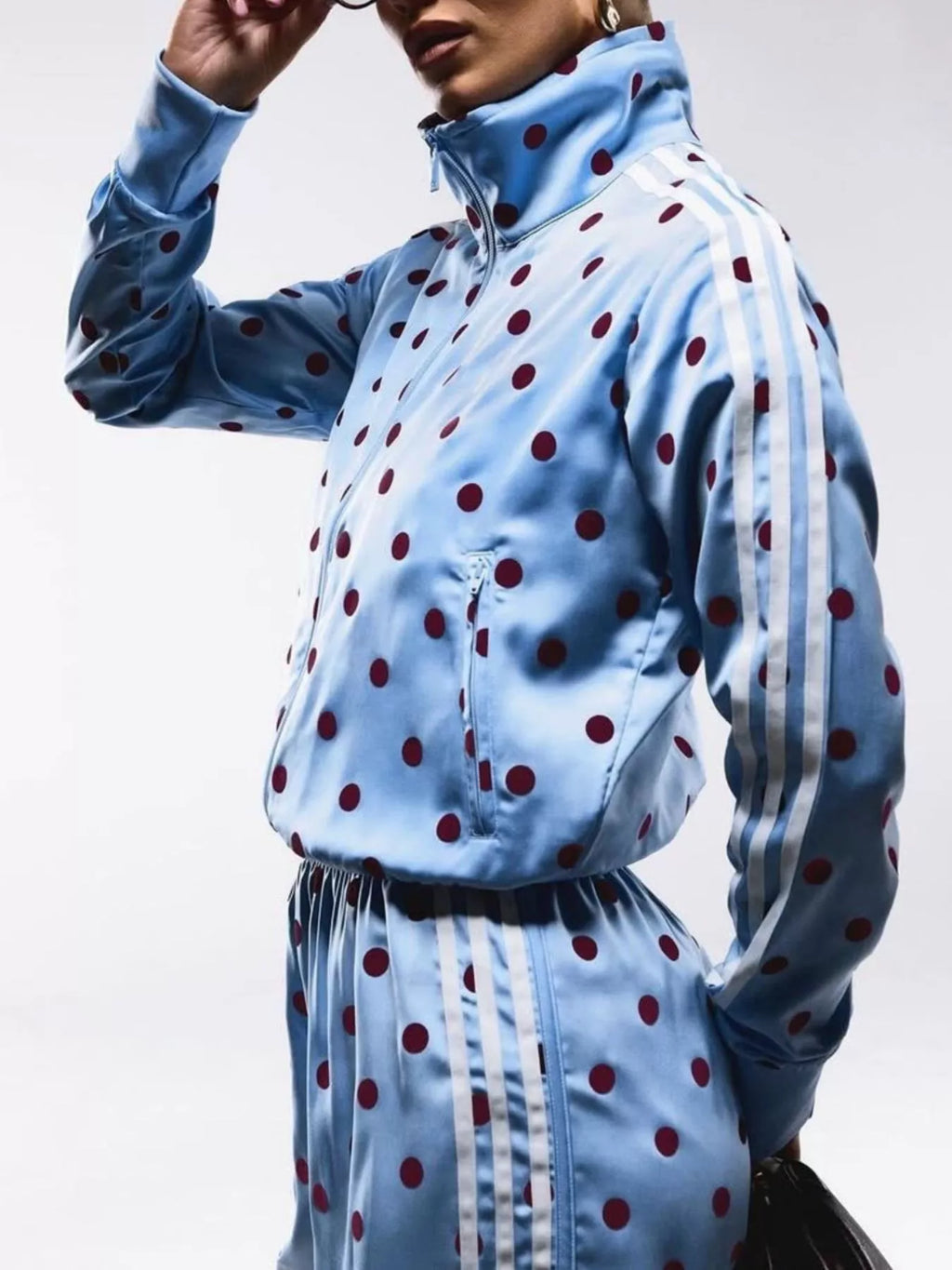 Polka Dot Side Striped Outerwear and Pants Set