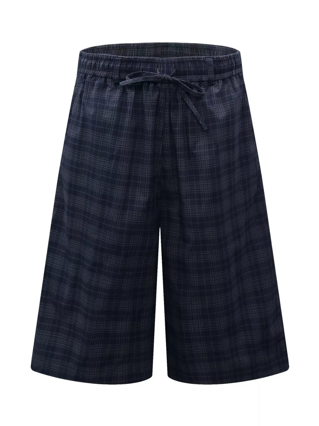 Men's Plaid Wide-Leg Drawstring Shorts