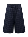 Men's Plaid Wide-Leg Drawstring Shorts