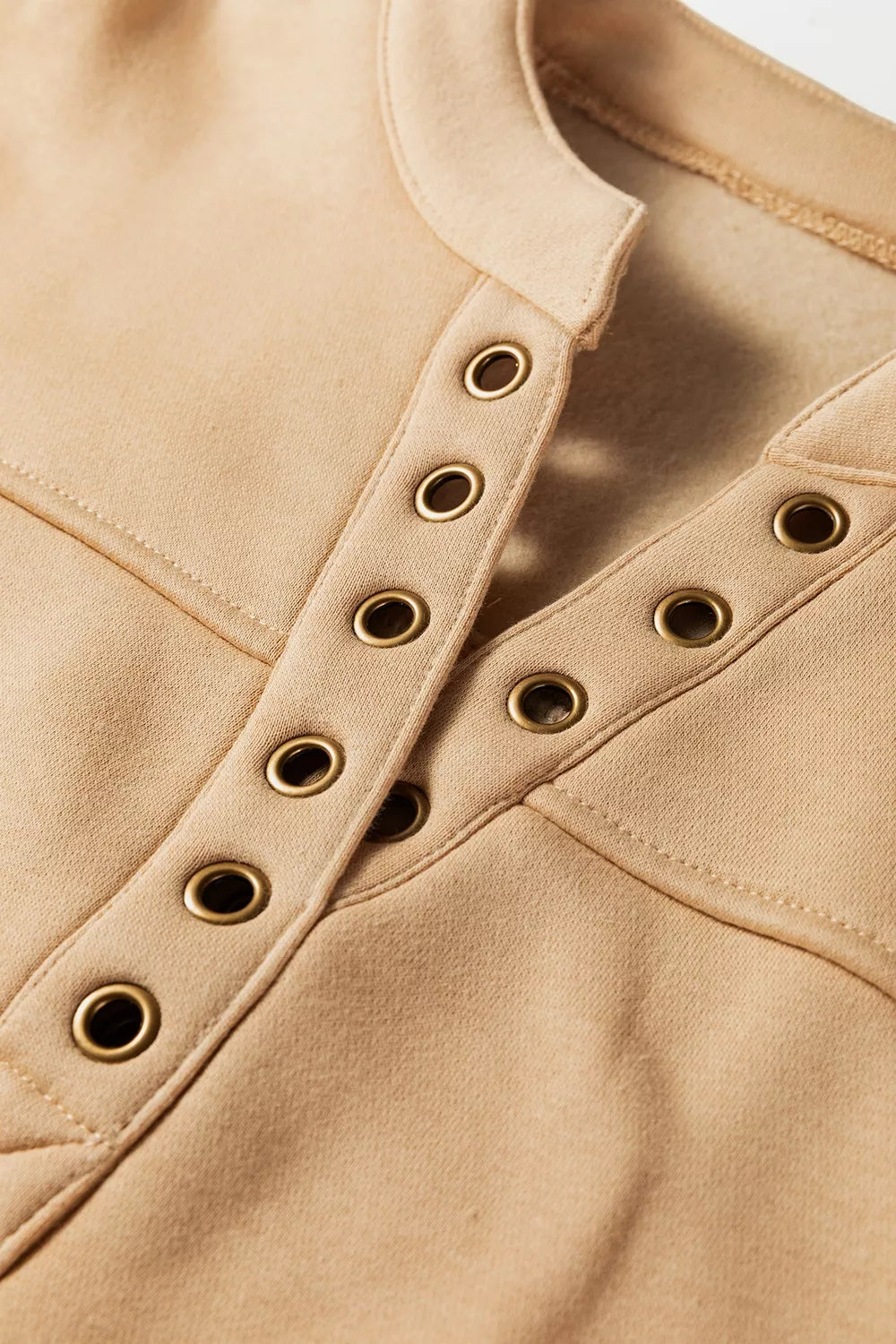 Eyelet Button Placket Dropped Shoulder Sweatshirt