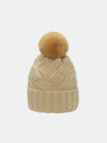 Roll Rim Cable Knit Beanie with Pompom