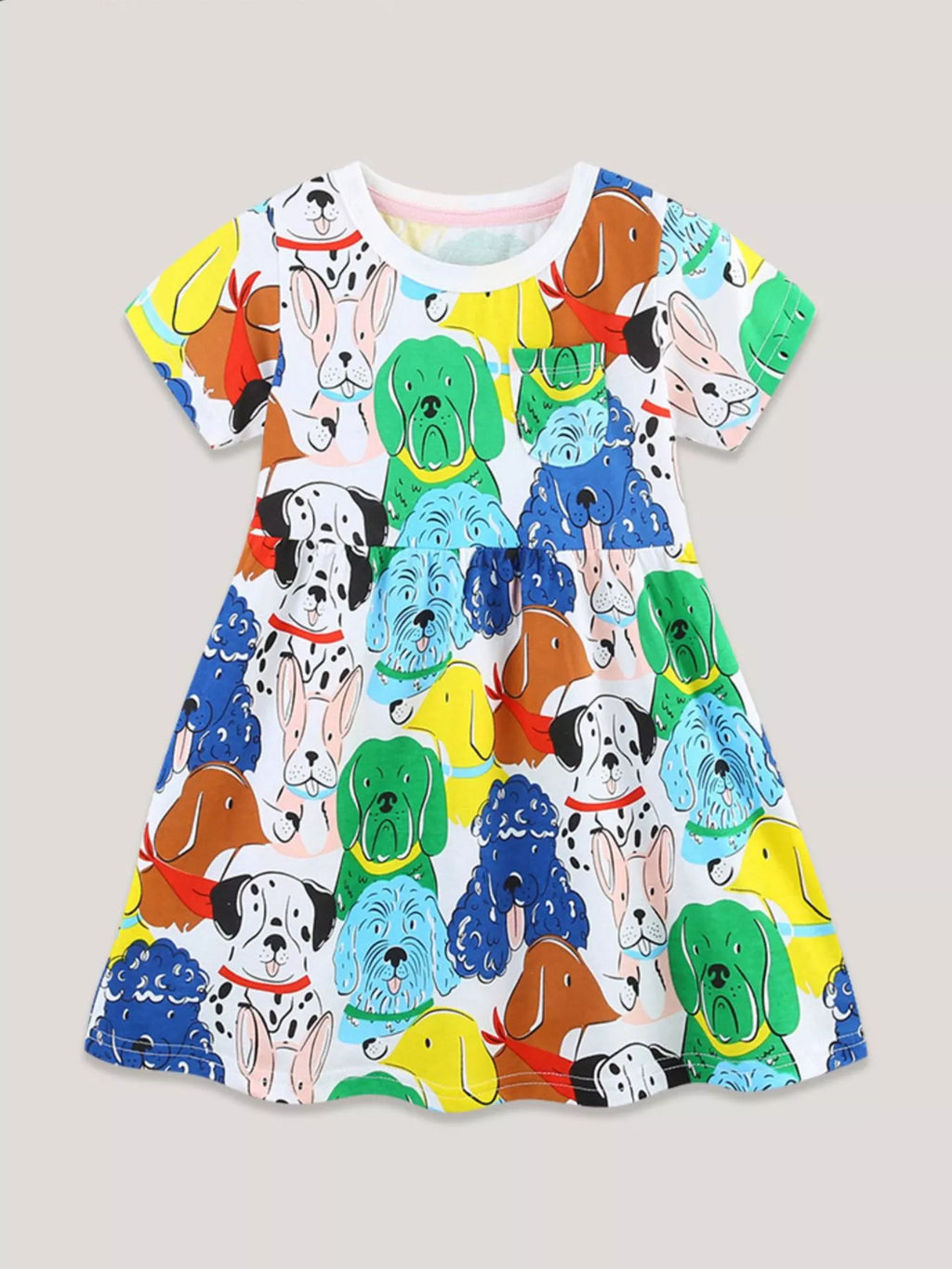 Children's Cartoon Dog Print Casual Dress