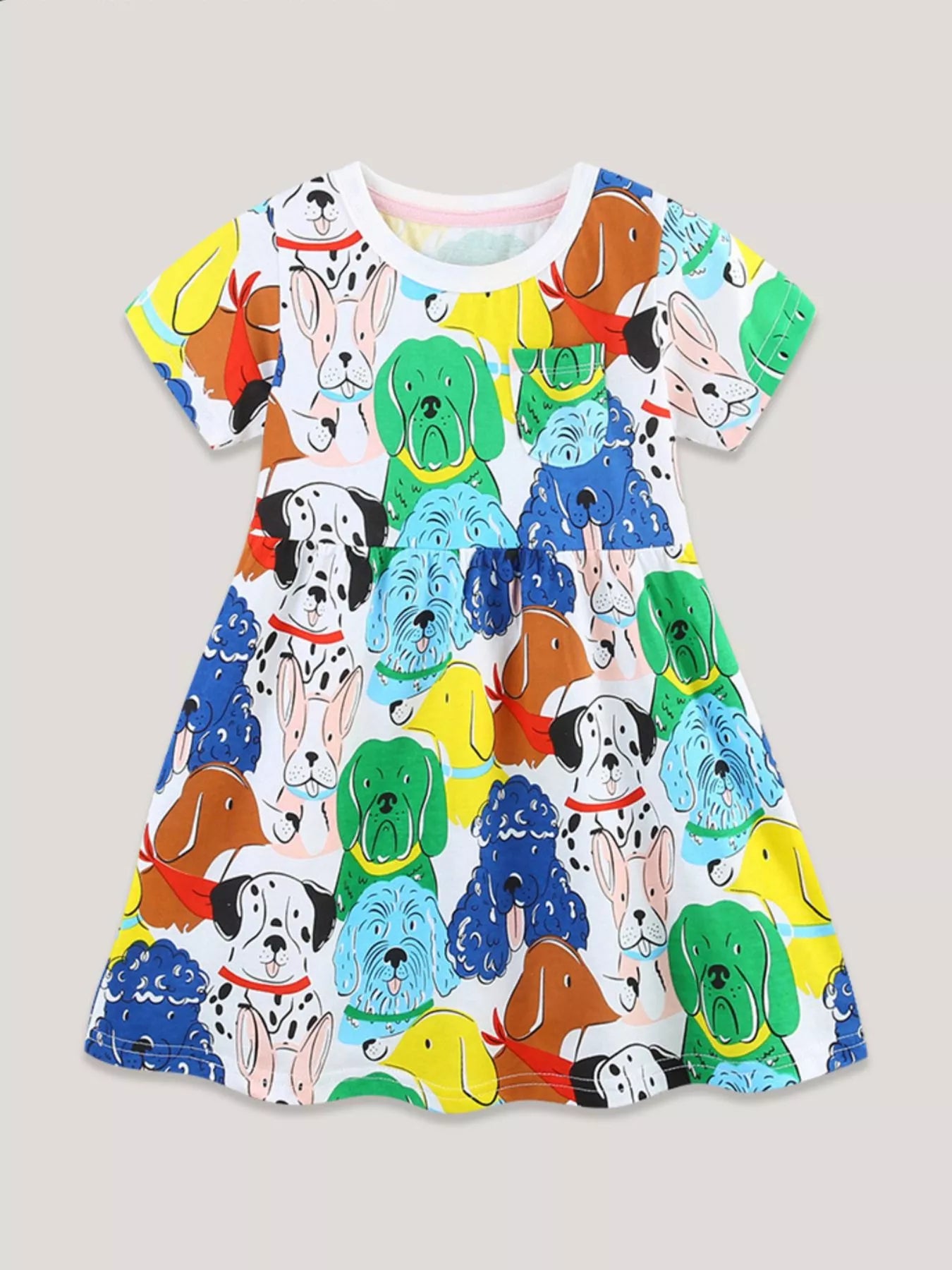 Children's Cartoon Dog Print Casual Dress