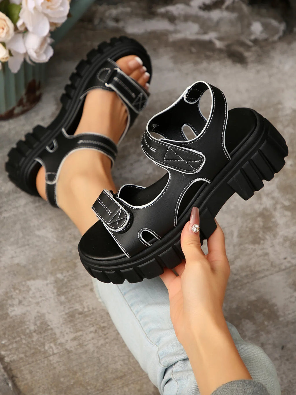 Platform Chunky Velcro Strap Sandals