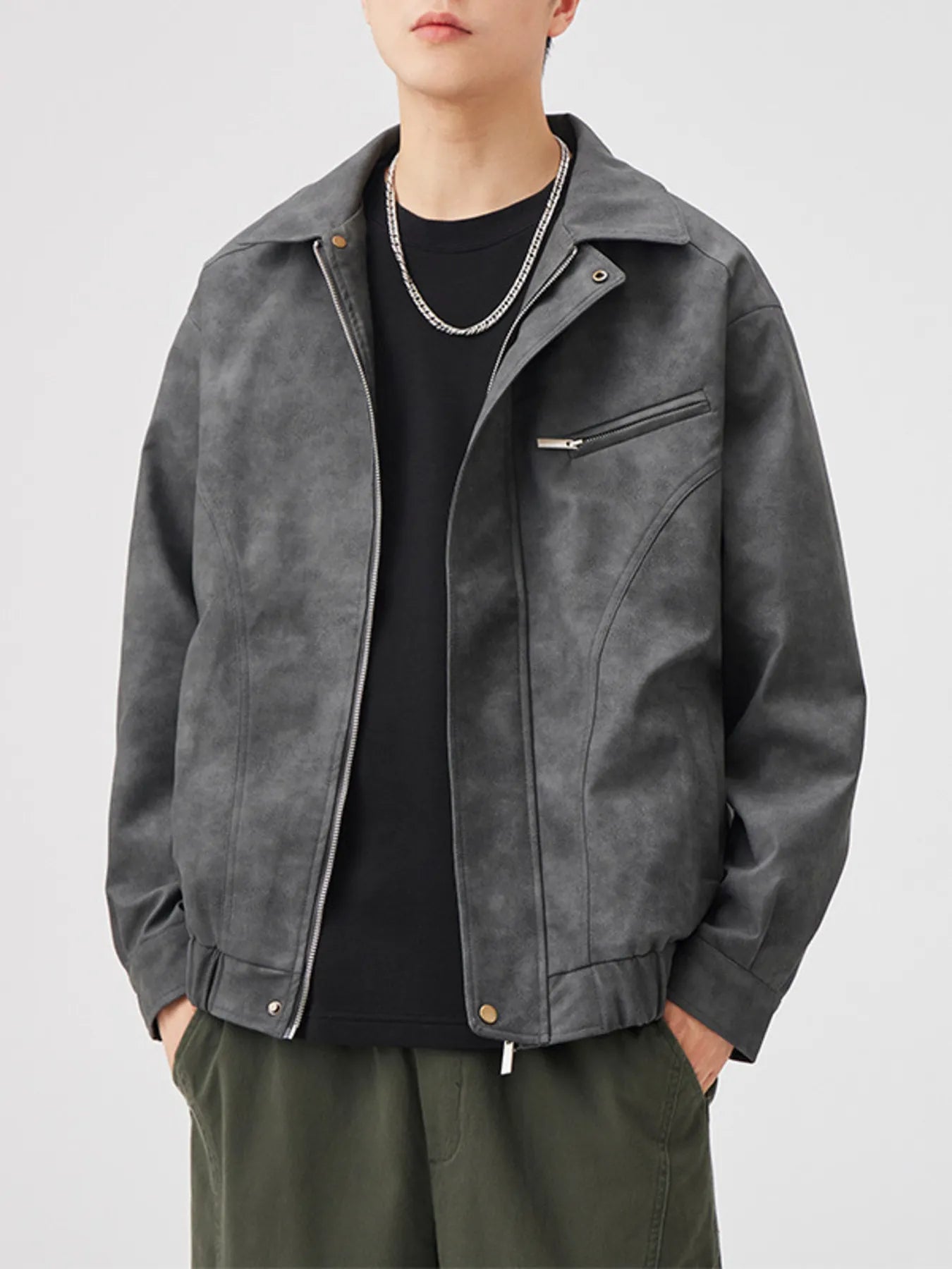 Men's Plus Size Vintage Style Zip Up Leather Jacket