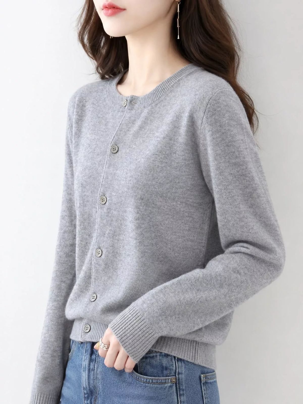 Crew Neck Button-Down Cardigan