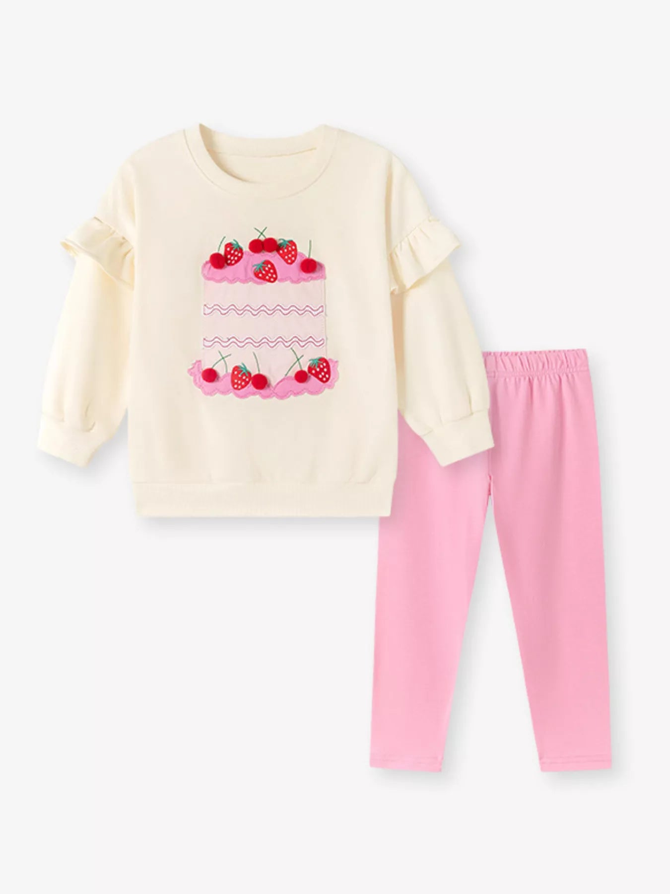 Children's Sweet Strawberry Cake Sweatshirt and Leggings Set