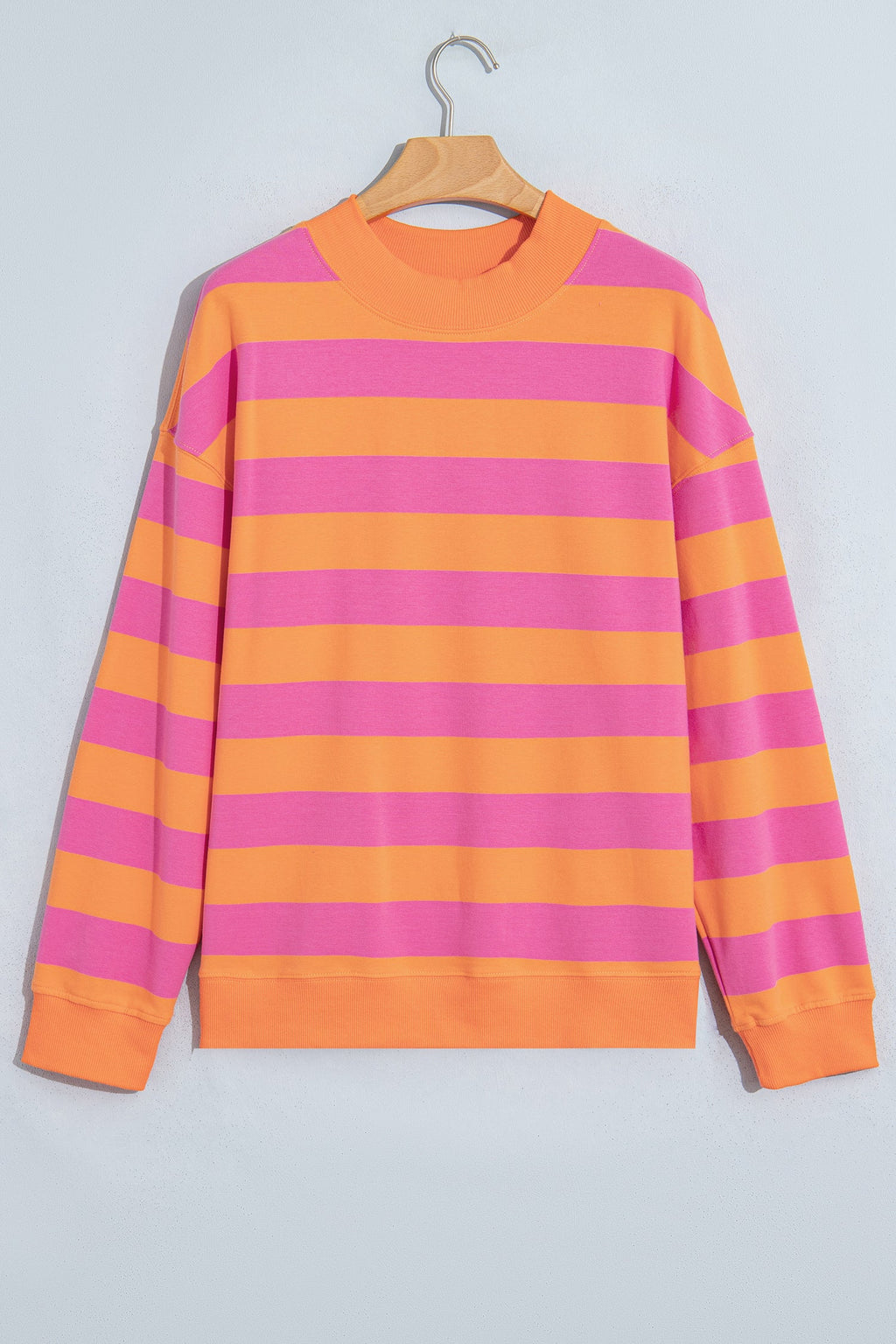 Rose Stripe Colorblock Mock Neck Relaxed Sweatshirt