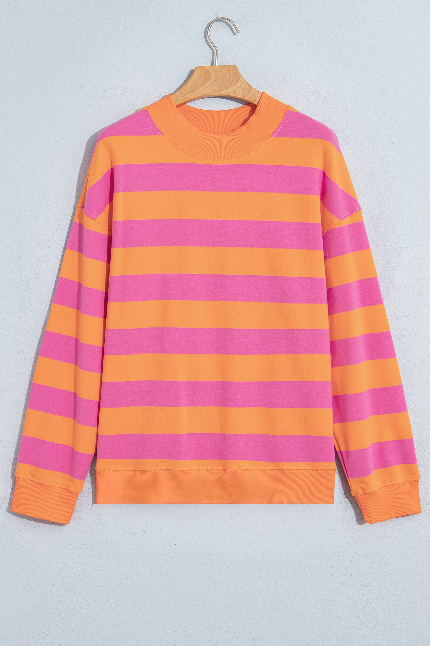 Rose Stripe Colorblock Mock Neck Relaxed Sweatshirt