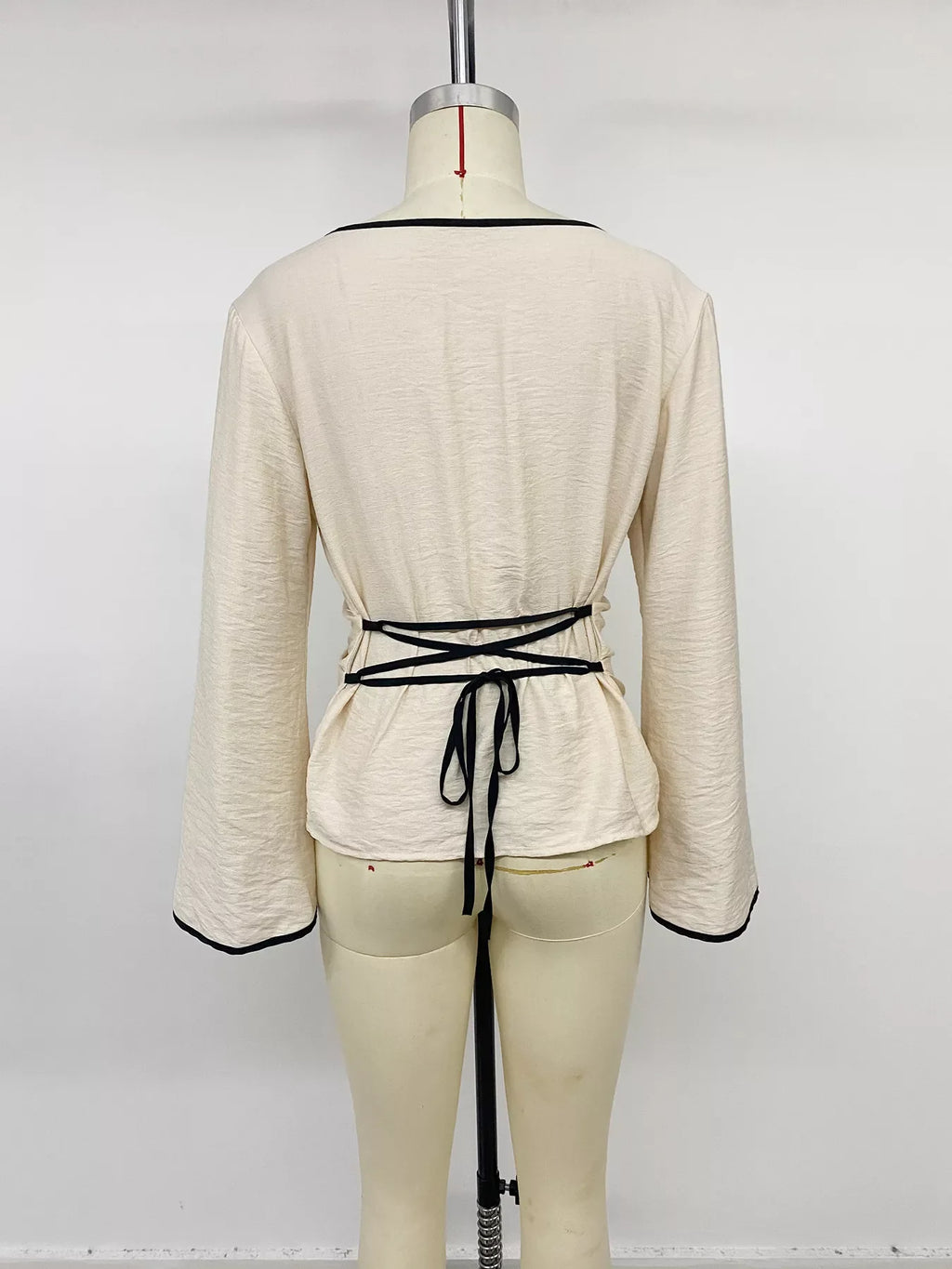 Contrast Trim Flare Sleeve Blouse