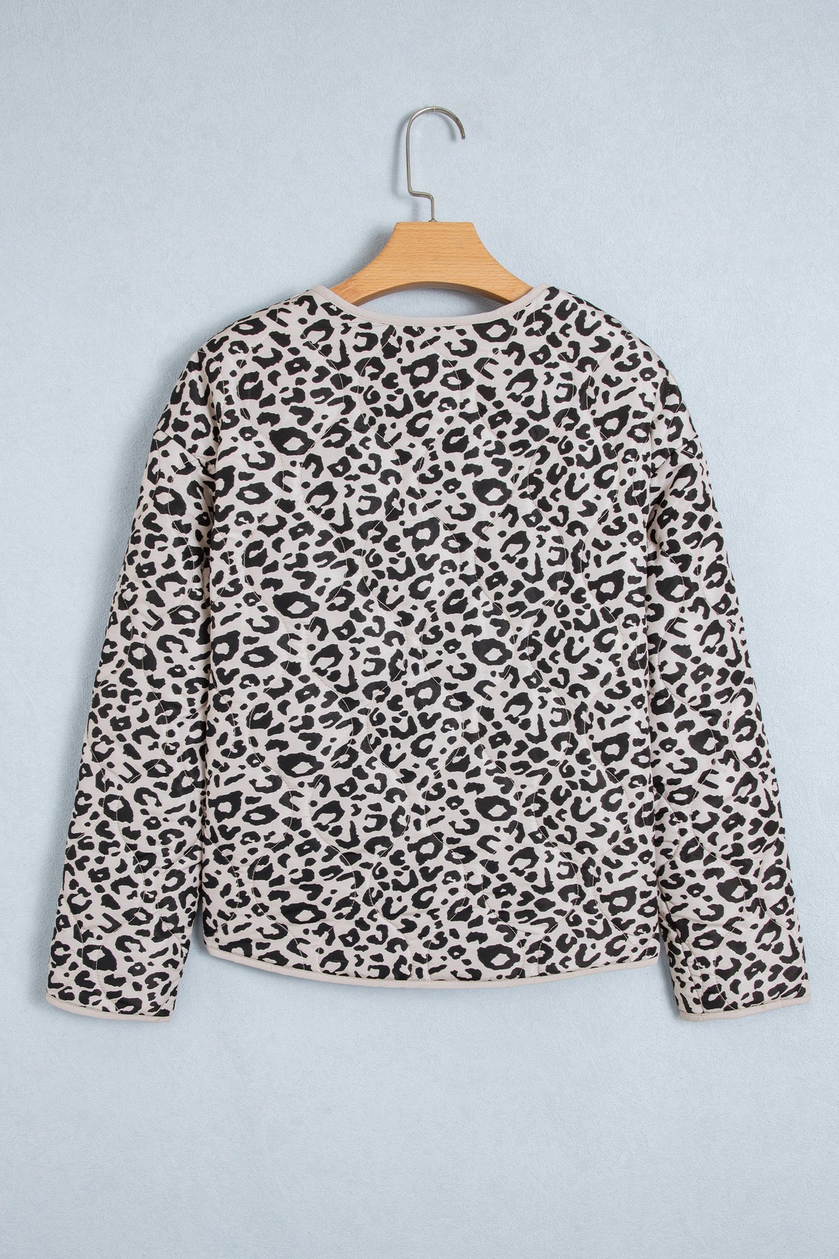 Leopard Patch Pocket Quilted Button Up Jacket