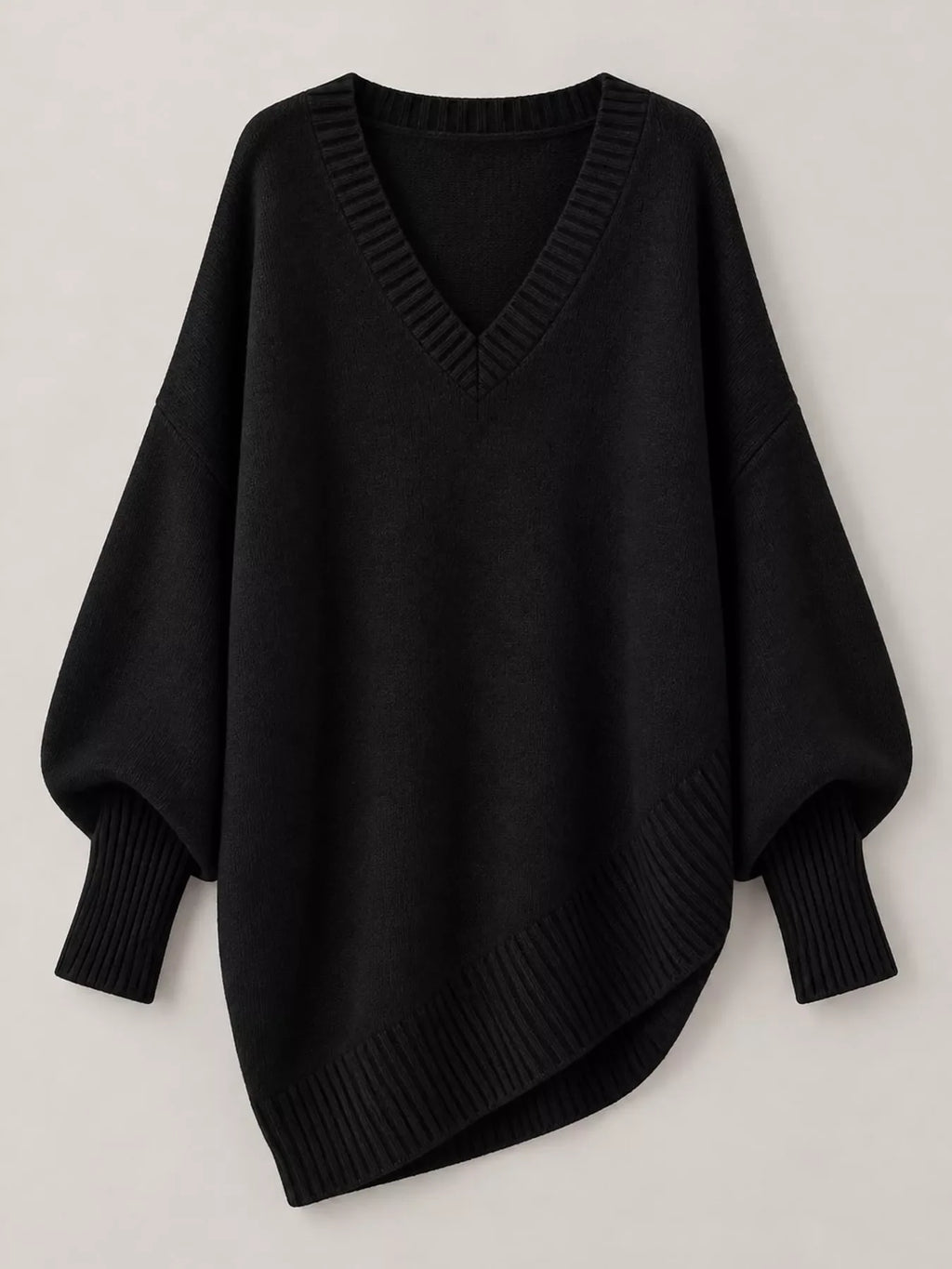 Full Size V-Neck Oversized Batwing Sleeve Sweater Plus Size