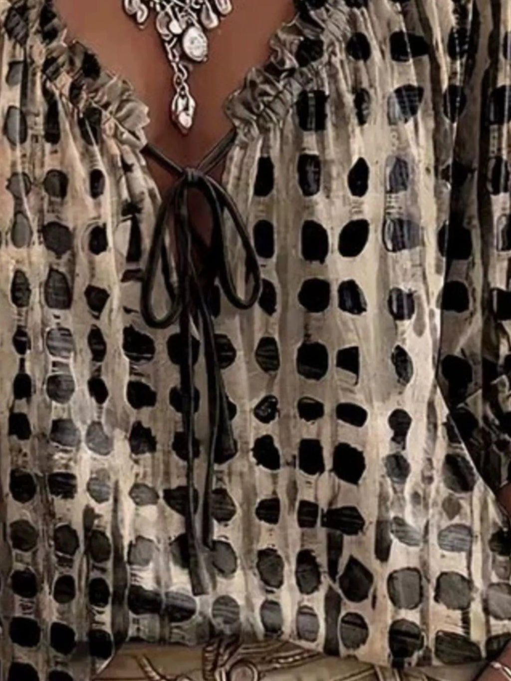 Full Size Tie Neck 3/4 Sleeve Blouse Plus Size