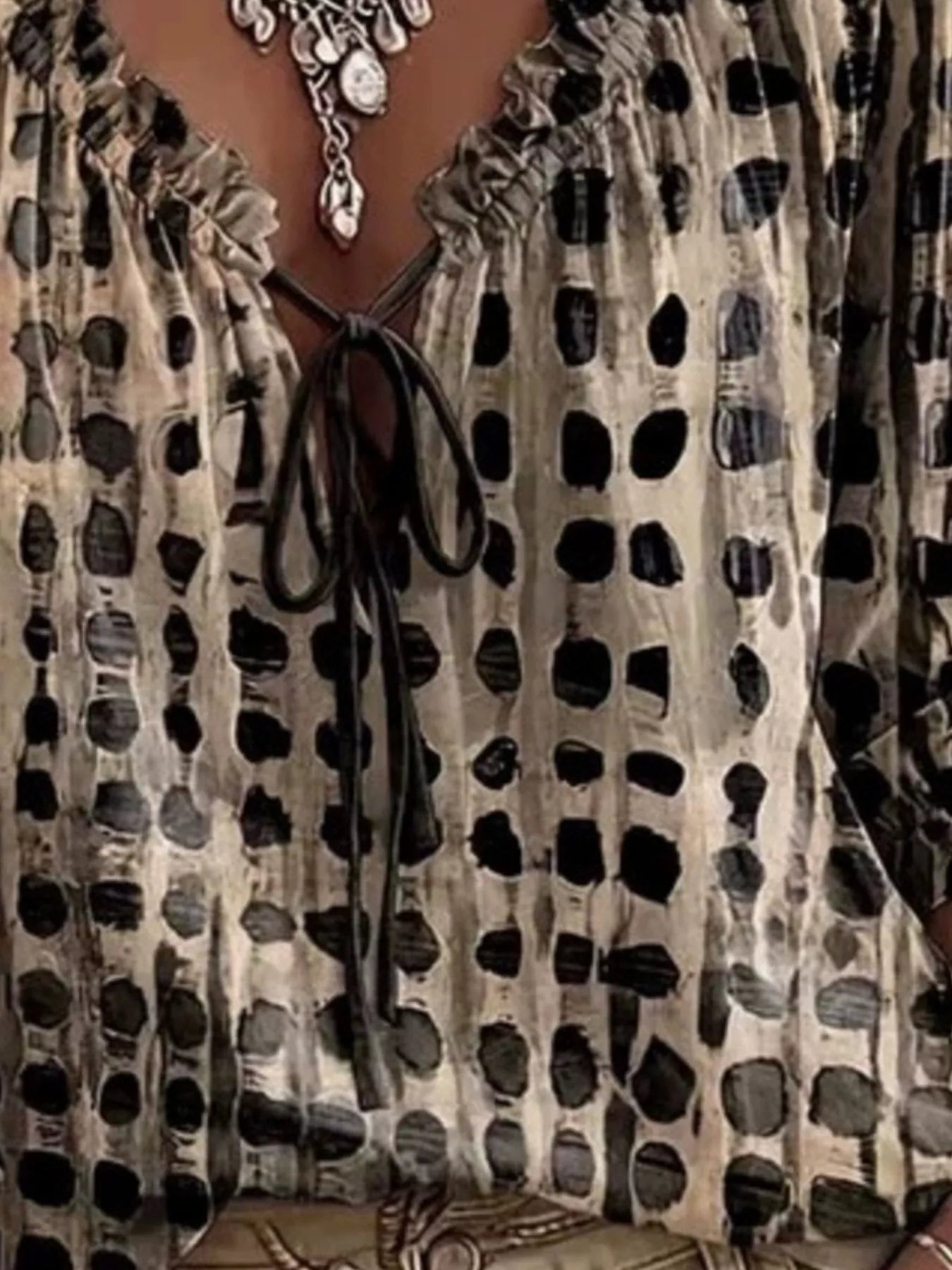 Full Size Tie Neck 3/4 Sleeve Blouse Plus Size