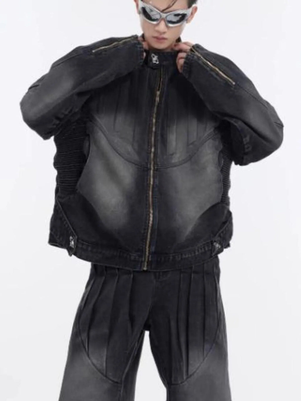 Men's Zip Up Long Sleeve Denim Jacket