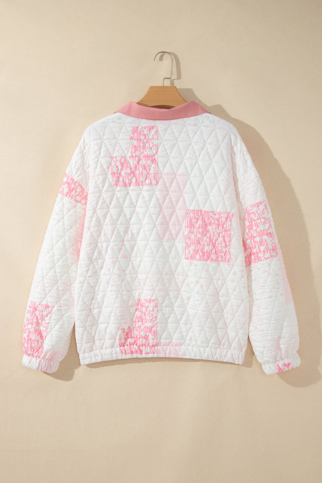 Multicolour Floral Quilted Half Button Pocketed Pullover Sweatshirt